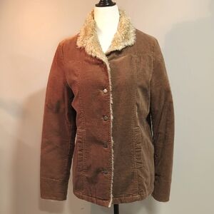 Brody Women's Brown Cotton Sherpa-Lined Button Down Coat,Size S.